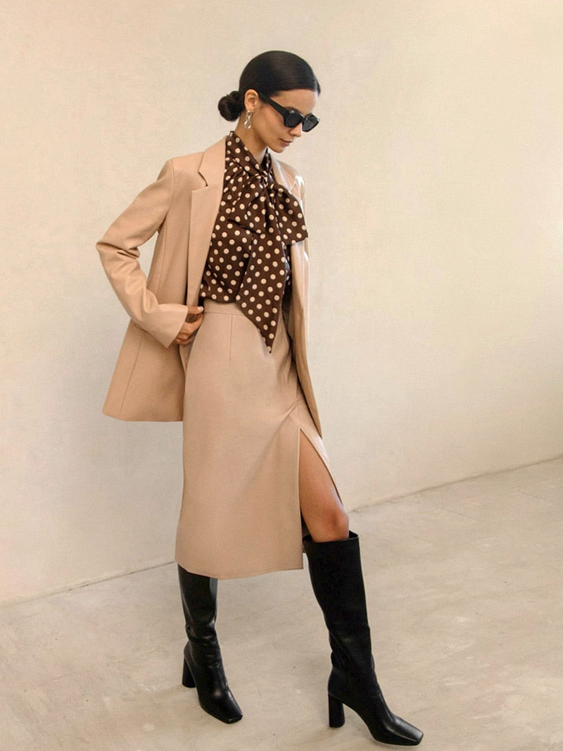 Faux Leather Slit Midi Skirt
