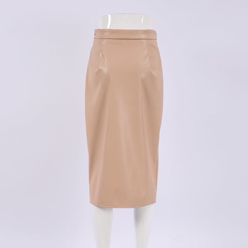Faux Leather Slit Midi Skirt