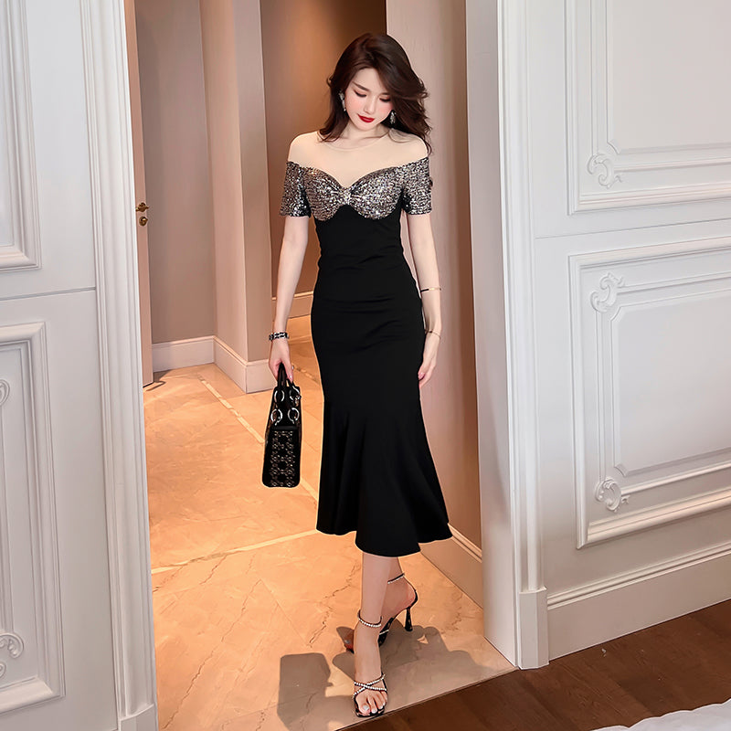 Fishtail Sequins Black Dress
