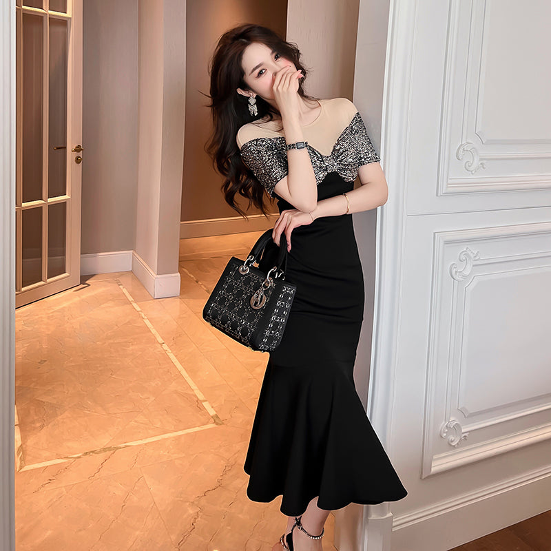 Fishtail Sequins Black Dress