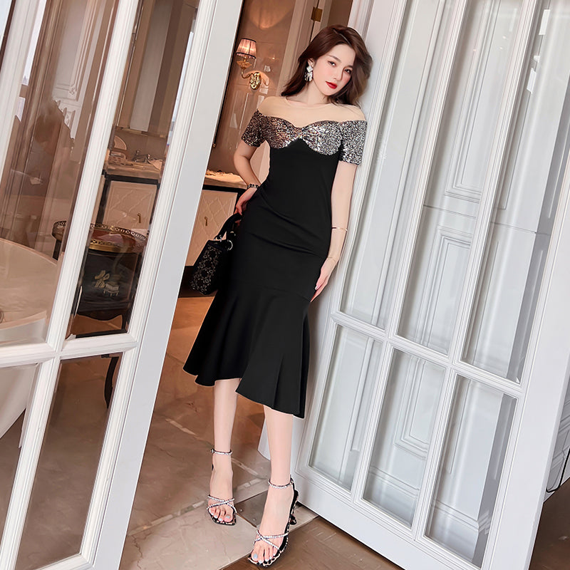 Fishtail Sequins Black Dress