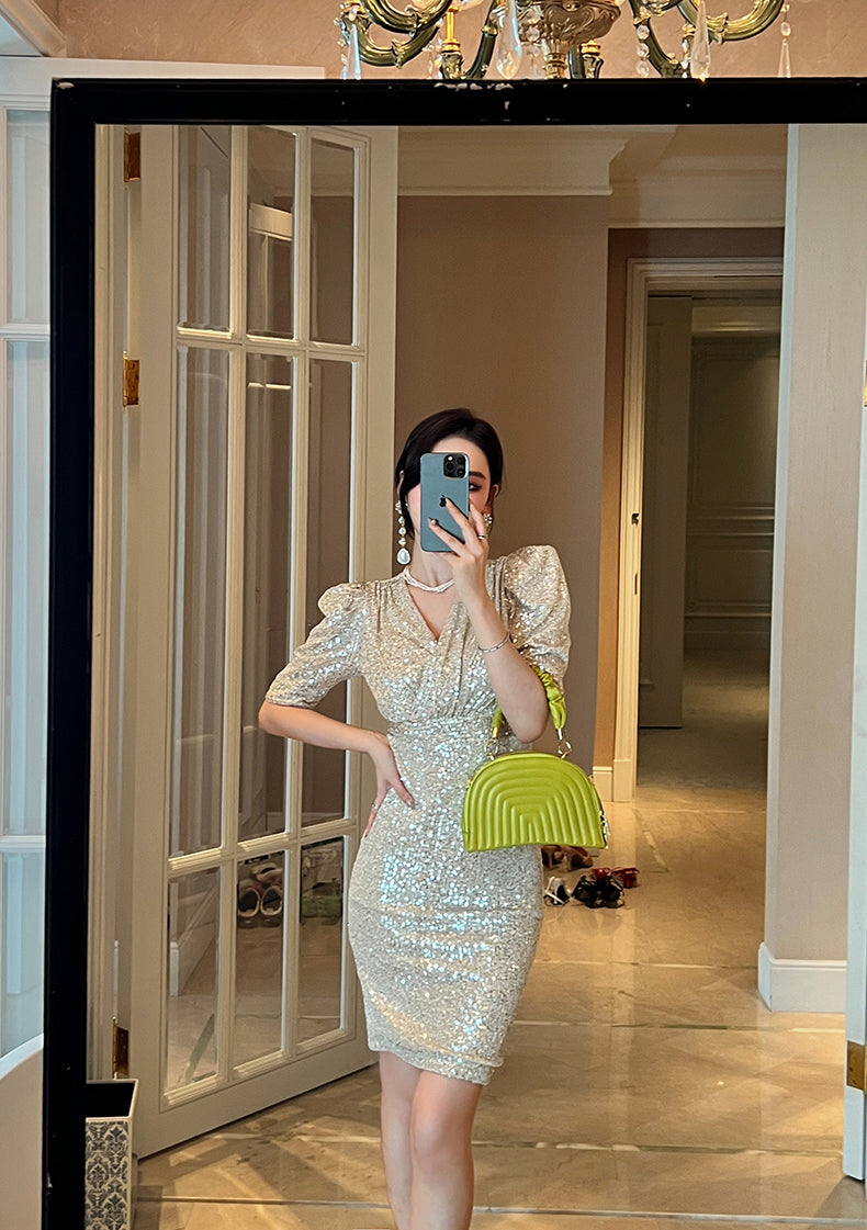 Half Sleeve Sequin Dress