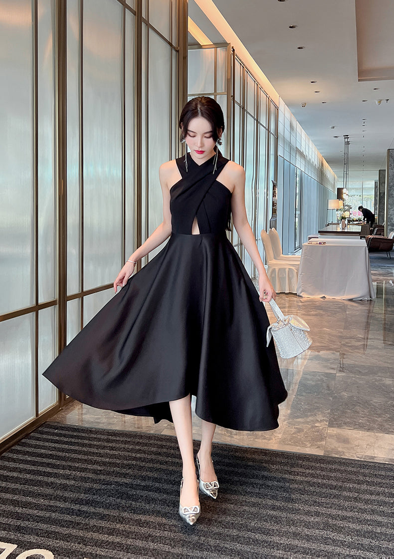 Halter Neck Ball Gown Black Dress