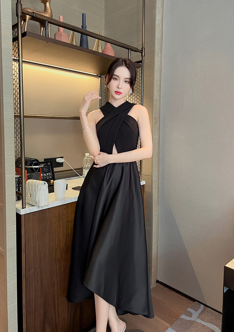 Halter Neck Ball Gown Black Dress
