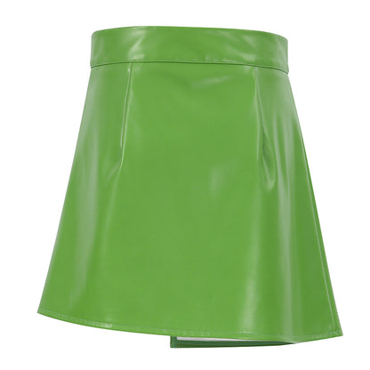 Matte Green Asymmetric Faux Leather Skirt