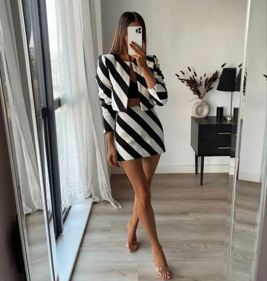 Striped Blazer & Skirt Set
