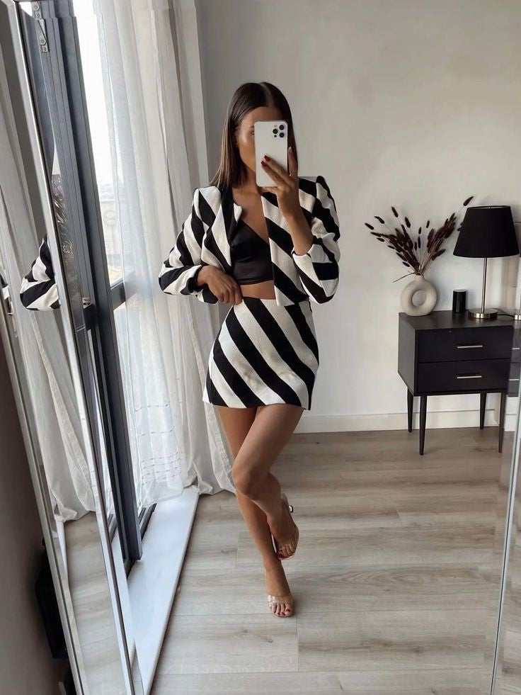 Striped Blazer & Skirt Set